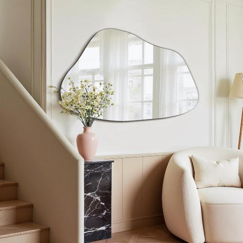 FICTOR Irregular Asymmetrical Wall Mirror, 36 x 24 Modern Decorative Mirror for Entryway, Bathroom, Bedroom, Living Room, Dining Room