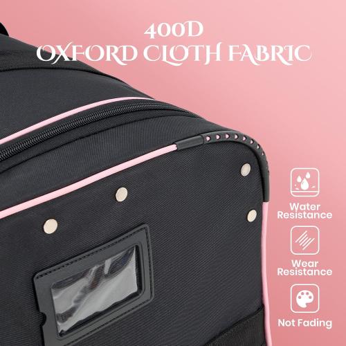 Fanwoli 23 Dance Bag with Garment Rack 4 Wheels | Detachable 360° Wheels | Ultra-Light Collection | Ideal Competition Duffle Bag for Dream, Black with Pink Trim