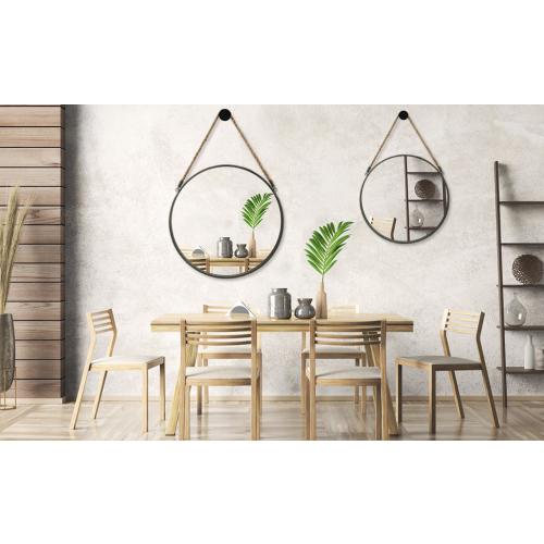 POZINO Round Mirror, Rope Hanging Mirror, 15 Inch Farmhouse Circle Wall Mirror for Bathroom Bedroom Living Room Entryway Home Decor, Grey