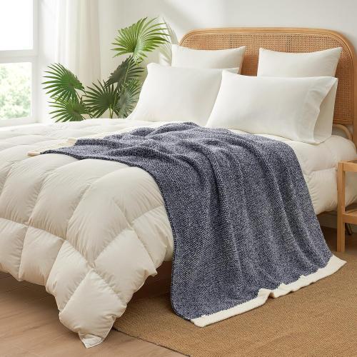 Snuggle Sac Heather Navy Throw Blanket for Couch, Super Soft Warm Microfiber Blankets Navy Blue, Cozy Knit Fuzzy Plush Lightweight Throws for Sofa, Bed, Heather Navy,50x60 inches