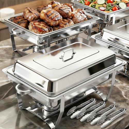 4 Pack Chafing Dishes for Buffet 9QT, Chafing Dish Buffet Set Rectangular with 4 Serving Tongs, Full Size Chafing Pan, Buffet Server Warmer Parties New Year, Chafers and Buffets Warmers Sets