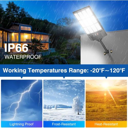 Solar Street Lights Outdoor Waterproof,48000LM 320°Wide Angle Flood Light, LED Solar Parking Light with Motion Sensor and Remote Control for Outdoor, Streets, Courtyards,Parking Garages,2Pack