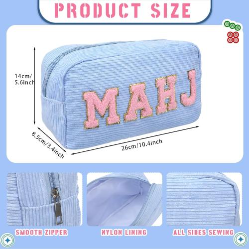 Empty Mahjong Bag Thickened American Mahjong Tiles Bag with Zipper Storage Pouch for Board Game Pieces Game Party Travel Gatherings Accessories, 10.4''x5.6'', Case Only (Mahj,Light Blue)