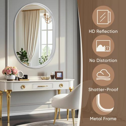 Oval Bathroom Mirror, 22x30 Inch White Oval Wall Mirror with Metal Deep Frame, Mirrors for Wall Decor, Vanity, Entryway, Living Room, Horizontally/Vertically