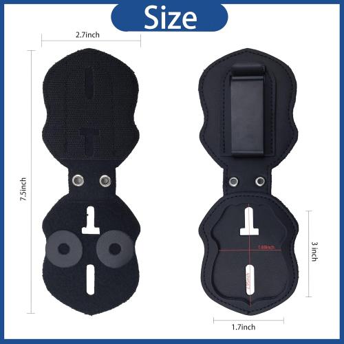 Color Black Police Badge Holder Made of Cowhide Universal Black with Leather Belt Buckle Hook Buckle and Stainless Steel Bead Chain Law Enforcement Officer Gifts Polygonal