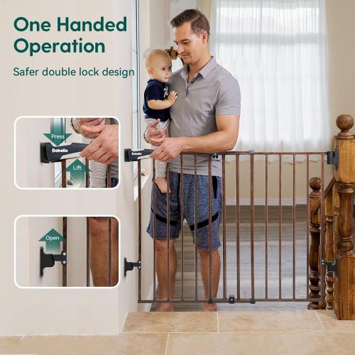 Babelio Baby Gate for Stairs & Doorways, No Bottom Bar| Easy Installation| One-Handed Operation| Auto-Close| Hardware Mount (Drill Needed) Safety Dog/Pet Gate