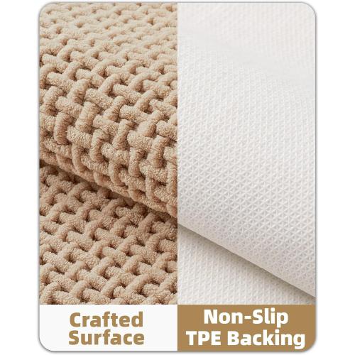 Color&Geometry 20x24 Chenille Toilet Rugs U Shaped Stain Resistant,Khaki