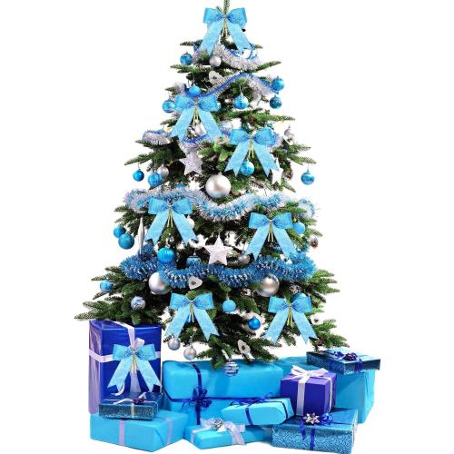 Sumind 36 Pieces Blue Christmas Tree Glitter Bows, 5 x 4 Inch Tie Ribbon Twist Tie Bows for Treat Bags Gift Wrapping Basket Wedding Birthday Valentine Christmas Tree Wreath Garland Decoration