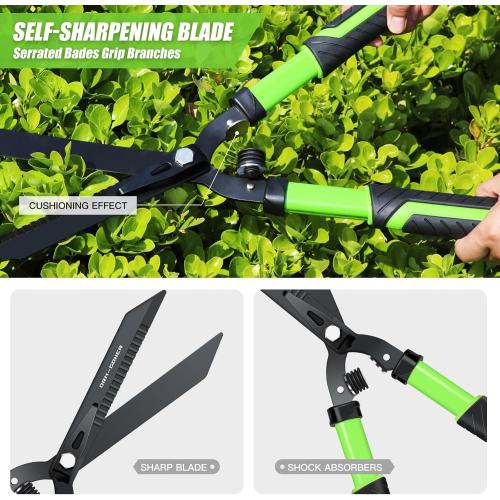Professional Heavy Duty Hedge Shears 23 - Serrated Blade & Dual Shock Handle, Ergonomic Gardening Clippers with Anti-Rust Coating