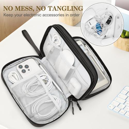Coffee FYY Electronic Organizer, Large Travel Cable Organizer Bag Pouch Electronic Accessories Carry Case Portable Waterproof Double Layers All-in-One Storage Bag for Cable, Cord, Charger, Phone, Coffee