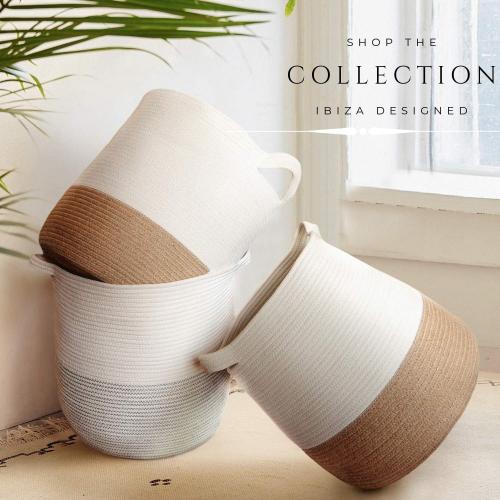 GooBloo Woven Blanket Basket - 17 x 17” - Large Tall Decorative Laundry Hamper with Handles - Cotton Rope Storage for Baby Nursery or Living Room