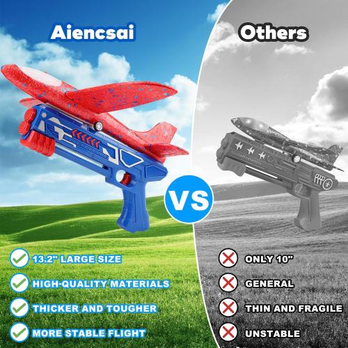 3 Pack Airplane Launcher Toy, 12.6 Foam Glider Led Plane, 2 Flight Mode Catapult Plane for Kids Outdoor Sport Flying Toys Gifts for 3 4 5 6 7 8 9 10 12 Year Old Boys Girls