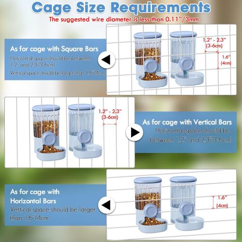 Hanging Small Pet Feeder and Water Dispenser, 1L Auto Cat Food Bowl and 0.8L Water Bottle Dispenser, Auto Gravity Pet Feeder and Waterer Set for Puppy, Kitten, Rabbit and Small Pets (Blue)