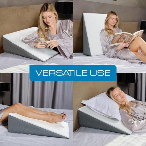 Kölbs Bed Wedge Pillow for Sleep Apnea, Sleeping Comfort, Relaxing, Acid Reflux, Heartburn and Back Pain Relief. Cushion for Sitting Up in Bed. Memory Foam Top, Chic Jacquard Washable Cover.