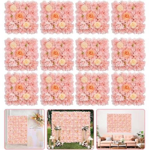 Artificial Flower Wall 24x24” x 12 Peach Floral Backdrop Wedding Wall Panel Fake Background for Balloon Party Baby Shower Birthday Bridal Decoration