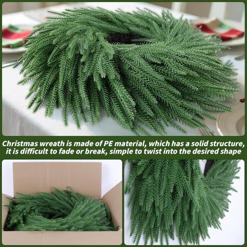 24 inch Norfolk Pine Wreath, Realistic Christmas Wreath for Front Door,Artificial Real Touch Green Wreath Greenery for Door Wall Windows Mantle Outdoor Christmas Decoration