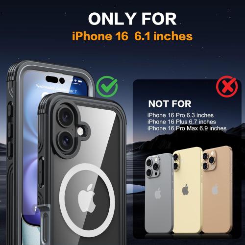 for iPhone 16 Case, Double Front Frame Built-in 9H Tempered Glass Screen Protector   Privacy Screen Protector, Compatible with MagSafe, Magnetic Phone Case for iPhone 16 Black