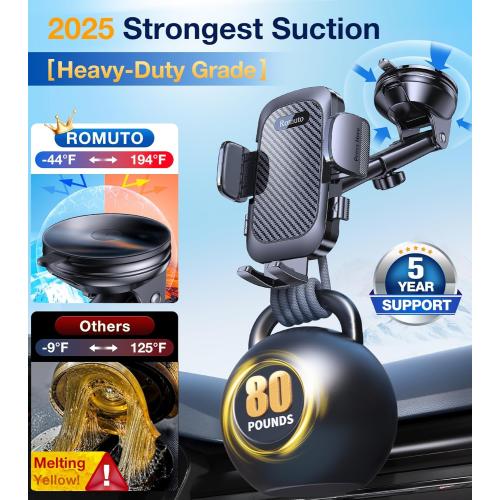 Romuto Car Phone Holder Mount【2025 Ultimate Suction】 Phone Mount for Car Cell Phone Holders for Your Car Accessories for Women Men Dashboard/Windshield/Vent/Wall Mounts Truck Stand for iPhone Samsung