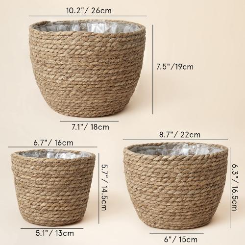 La Jolíe Muse Seagrass Planter Basket Indoor, Flower Pots Cover, Plant Containers, Natural, 3-Pack