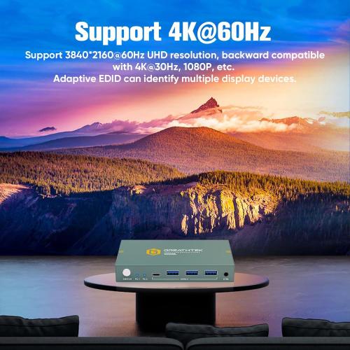 USB3.0 KVM Switch 2 Port HDMI, 4K@60Hz KVM Switch 1 Monitors 2 Computers with 3 USB3.0 Ports, HDMI KVM Switches for 2 PCs Share 1 Monitors and USB Devices, Support Button Switch, EDID