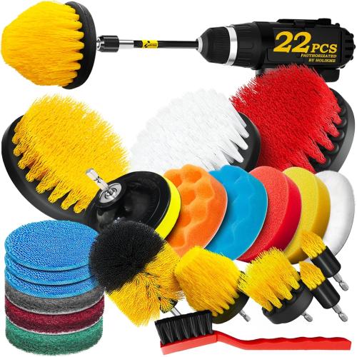 Set of 22 Holikme 22Pack Drill Brush Attachments Set,Scrub Pads & Sponge, Buffing Pads,Power Scrubber Brush,Car Polishing Pad Kit,Wax Applicator Pad,Car Cleaning Kit,Masonry Brushes,Cleaning Supplies