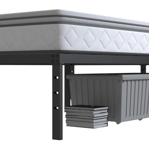 14 Inch Metal Bed Frame Queen Size No Box Spring Needed, Heavy Duty Platform Support Up to 3000 lbs, Easy Assembly, Noise Free, Black