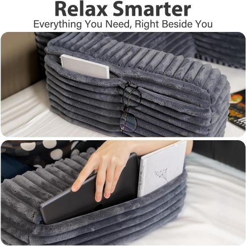 ENITYA 22 XL Back Pillow for Bed Sitting Up, Reading Pillow with Armrests & Big Pockets, Soft Back Support Chair, Ideal for Watching TV, Gaming, Nursing, Resting, Post Surgery, Dark Grey