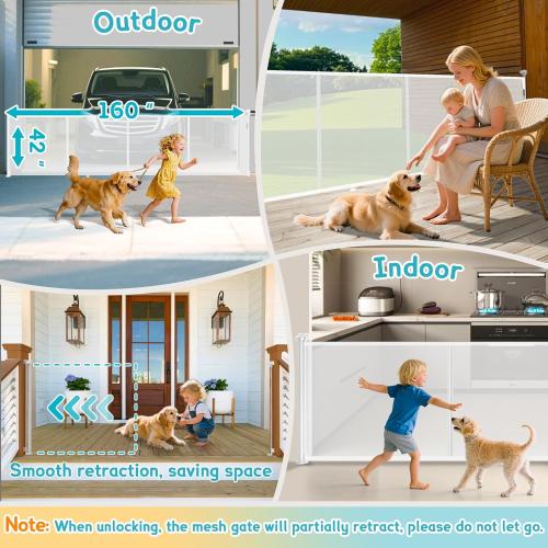 160'' Retractable Baby Gates Extra Wide, 42 Extra Tall Retractable Dog Gate for Doorways,13 Foot Safety Upgrade Extra Long White Retractable Baby Gate for Stairs, Indoor/Outdoor Retractable Gate