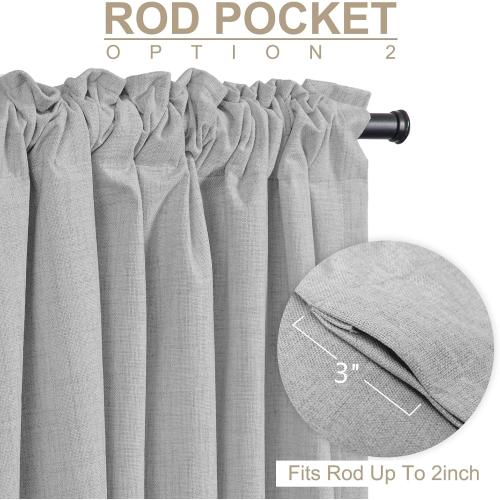 100% Blackout Shield Blackout Curtains for Bedroom  Back Tab/Rod Pocket Living Room Drapes, Thermal Insulated Blackout Curtains 2 Panels  L, Grey