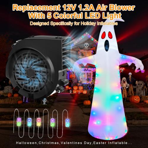 12V 1.2A Inflatable Replacement Motor for 5-9FT Halloween Christmas Inflatables Air Blower Fan with 5 LED Light Fans 1.5A Adapter Outdoor Blow Up Fan Blower Parts for Inflatables Yard Decorations