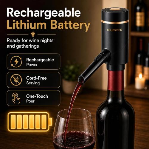 BLUBYEES Electric Wine Aerator and Decanter Set with Stand Base, Rechargeable Automatic Aerator Dispenser with One-Touch Pouring and Built-in Pourer, Father’s Day Wine Gift for Men