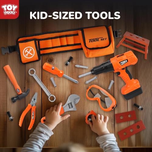TOY Life Kids Tool Set with Kids Tool Belt & Toy Drill, Toddler Tool Set for Kids Pretend Play, Toy Tools Construction Tools Halloween Tool Costume Kit for Boys Girls 3 4 5 6 7 8 Years Old