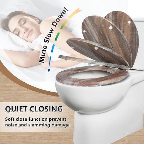 Angol Shiold Round Toilet Seat Molded Wood Toilet Seat with Quietly Close and Quick Release Hinges, Easy to Install also Easy to Clean (Round, Board)