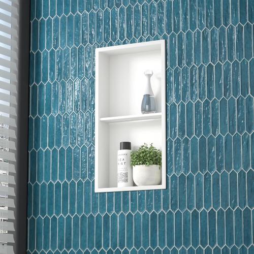 Stainless Steel Shower Niche White 24 X 12 W/ 2-Tier Shelf | Recessed shower niche no tile needed,space-saving,vertical niche, silver bathroom niche shower for shampoo & soap storage