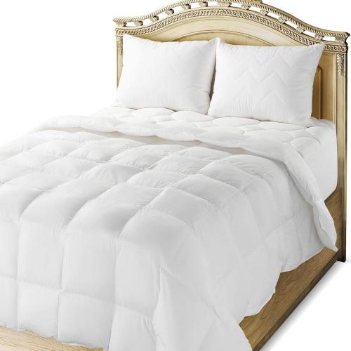 Maxi Down Alternative Bed Comforter 100% Cotton Cover 300 Thread Count, Overfilled Only Quality Fabrics Used Machine Washable - Twin Size 68x86 – White