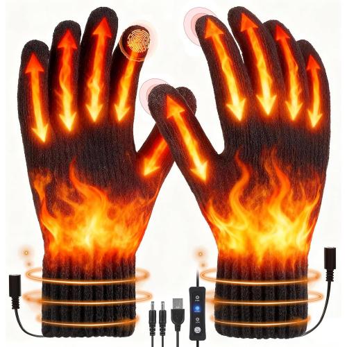 USB Heated Gloves for Women Men, Winter Gloves Full Finger Hand Warmers Gloves 3 Levels Temperature Adjustable Fast Heating Electric Heated Gloves for Outdoor Skiing Cycling Hiking (Dark black5)
