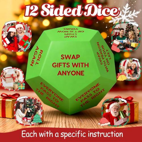 Santa Swap Gift Exchange Dice, 3 * 3in Exchange Gifts Family Game, Christmas Stocking Stuffers Gift Exchange Dice Games for Friends for Xmas, Birthday, Party and Family Night, Holiday