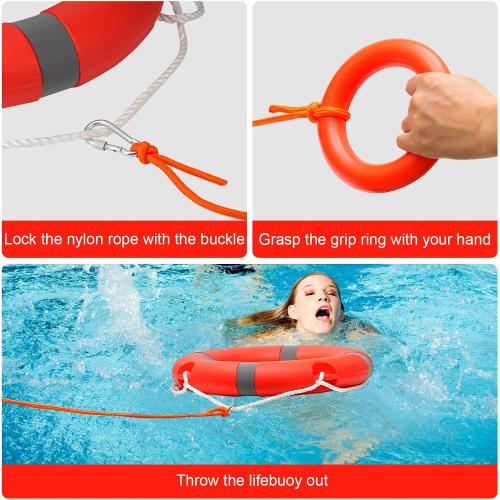 Size 14/22 Color orange Pool Life Ring Buoy Safety Ring Boat Throw Ring Life Preserver Ring with Water Floating Lifesaving Rope and Reflective Tape Orange 14/22
