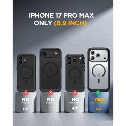 Miracase for iPhone 17 Pro Max Case 6.9 Full-Body Phone Case with Built-in Glass Screen Protector& Full Camera Protector, Camera Control [Magnetic with MagSafe] Drop Proof 17 ProMax Cover, Black
