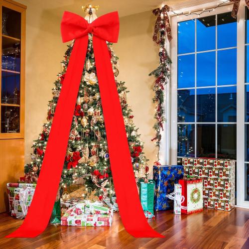 Size 118x28 Color red Extra Large Christmas Tree Topper Bow 118x28 Inch Christmas Decoration Giant Bow with Long Streamers Huge Oversized Wrapping Gift Decor for Xmas Tree Holiday Party Door(Red,Satin)