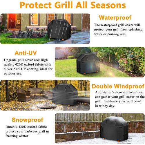 Grill Cover, 58 inch BBQ Gas Grill Cover for Outdoor Grill, Charbroil Grill Cover Barbecue Waterproof, Anti-UV for Weber Char-Broil Monument, Dyna-glo Nexgrill Spun Polyester