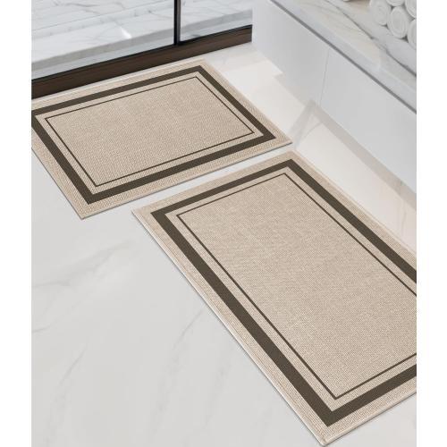 chakme Bathroom Rug Sets 2 Piece, Ultra Thin Bath Mat Quick Dry Bath Mat Set, Absorbent Bath Mat for Bathroom Non Slip Machine Washable, (Light Beige, 17x24 17x32)