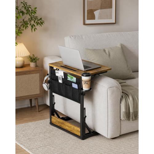 HUANUO Adjustable TV Tray Table – Easy Assembly TV Tray with Cup Holder, Storage Bag & Tablet Slot, Height Adjustable Folding Desk for Bed, Couch & Living Room with Space-Saving Design