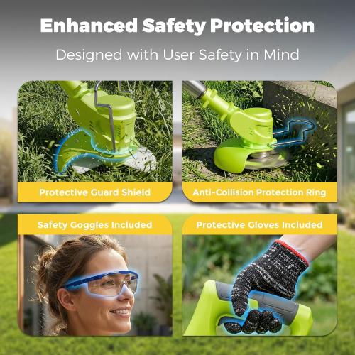 Cordless Weed Wacker Brush Cutter Weed Trimmer with Blade Stringless 21V | 2 X 2.0Ah Electric Weedwacker Battery Powered with Charger - User Friendly Small Yards Grass Cutter for Seniors & Beginner