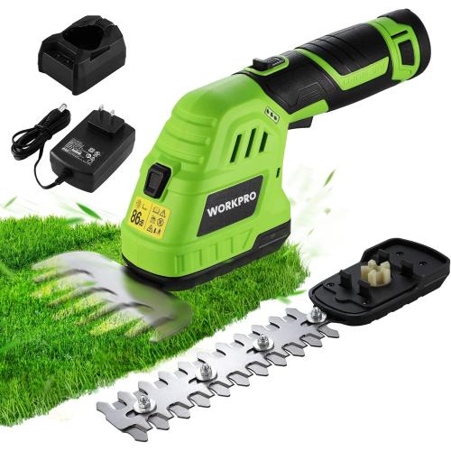 WORKPRO 12V Cordless Grass Shear & Shrubbery Trimmer - 2 in 1 Handheld Hedge Trimmer, Electric Grass Cutter with 2.0Ah Rechargeable Lithium-Ion Battery & 1 Hour Fast Charger