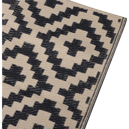 Black Beige Outdoor Carpet, Large Camping Mat, Reversible Plastic Woven Lawn Mats Suitable for Patios, Decks, Benches, Picnics, and Other Outside Spaces