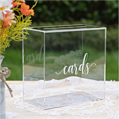 UNIQOOO Clear Acrylic Card Box w/Slot, Thick DIY Wedding Box Blank White Print, Large 10x10x5.5 in, for Reception Decoration Fundraiser Money Box Election Ballot Graduation Keepsake Party Favor