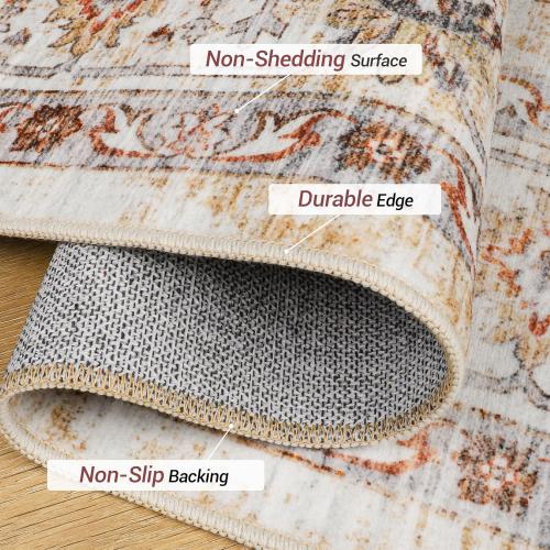Madane Washable Area Rug 2x3, Small Entryway Rug Non-Slip Vintage Door Mat Indoor Entrance, Low Pile Floor Carpet for Inside Front Door Bedroom Kitchen Entry Laundry (2'x3', Turmeric/Grey)