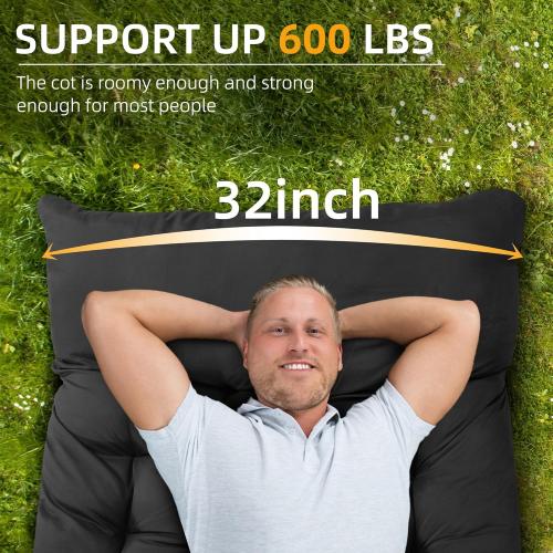 HABUTWAY Camping Cot with Mattress, 32 Extra Wide Camping Cots for Adults, Sleeping Cot for Adults Holds Up to 600LBS, Cots for Sleeping, Camp, Rv, Beach, Patio, Office Naps(Black)