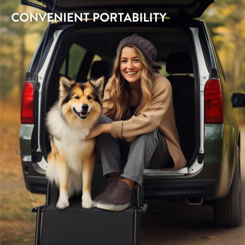 Navaris Dog Car Ramp - Folding Dogs 4 Step Ramp - Give Your Dog a Boost with Steps for Car - Stairs Come with Carry Bag